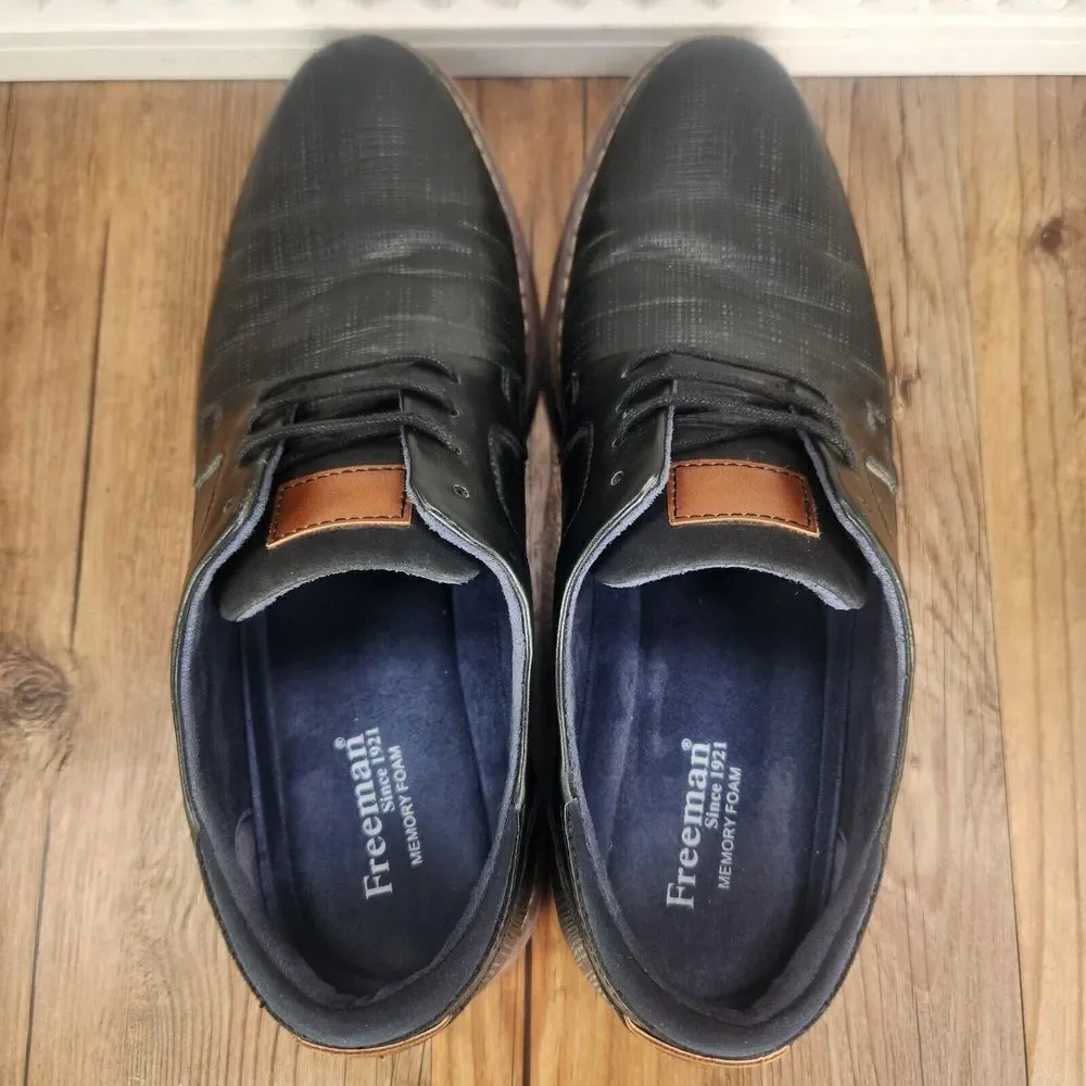 Freeman Hayden Dress Shoes Mens Size 8W Wide Black Leather Oxfords Derbys Preppy